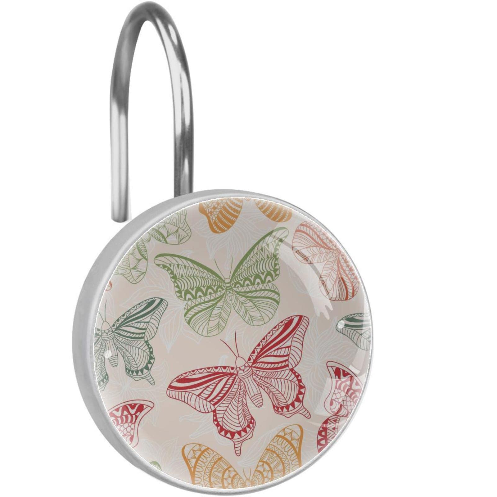 Crochets de rideau de douche anti-rouille inox à motif papillon