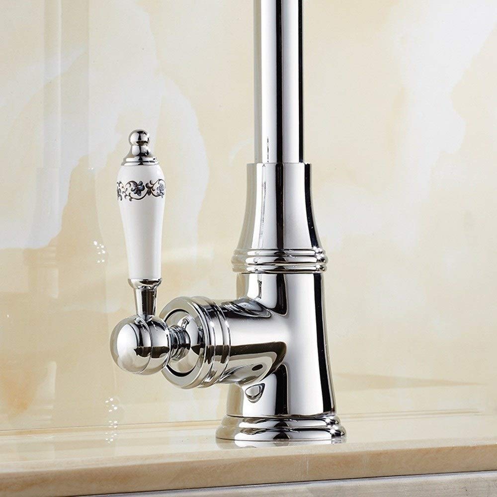Mixer Tap Srebrny Piękny kran kuchenny Podwójny sposób na ciepłą i zimną wodę Kran z litego mosiądzu Bateria łazienkowa z ceramicznym uchwytem Nowoczesna bateria umywalkowa do domu Obrotowy