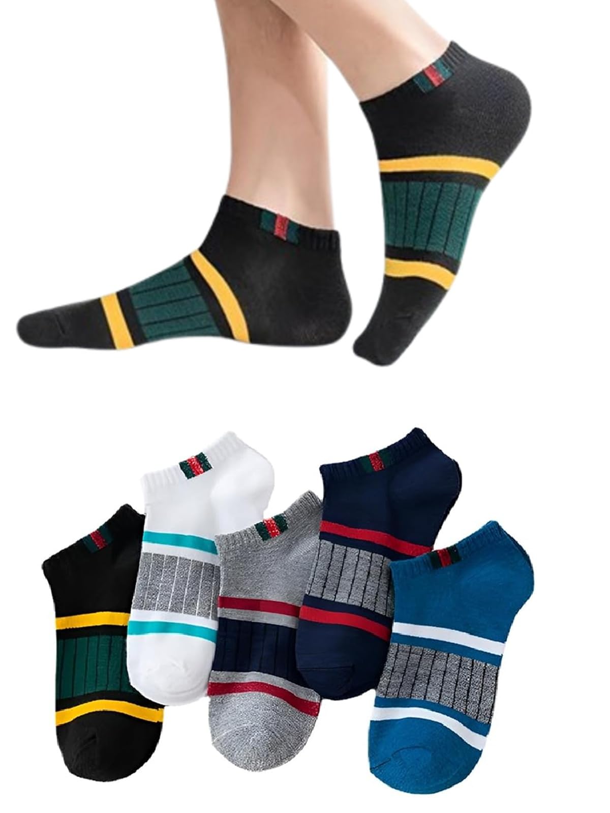 momisy Ankle Socks for Men & Women Cotton Low Cut Sports Socks Breathable, Sweat Absorbent, Anti-Slip Casual & Athletic Socks 5 Pair (Multicolor)-picture-24