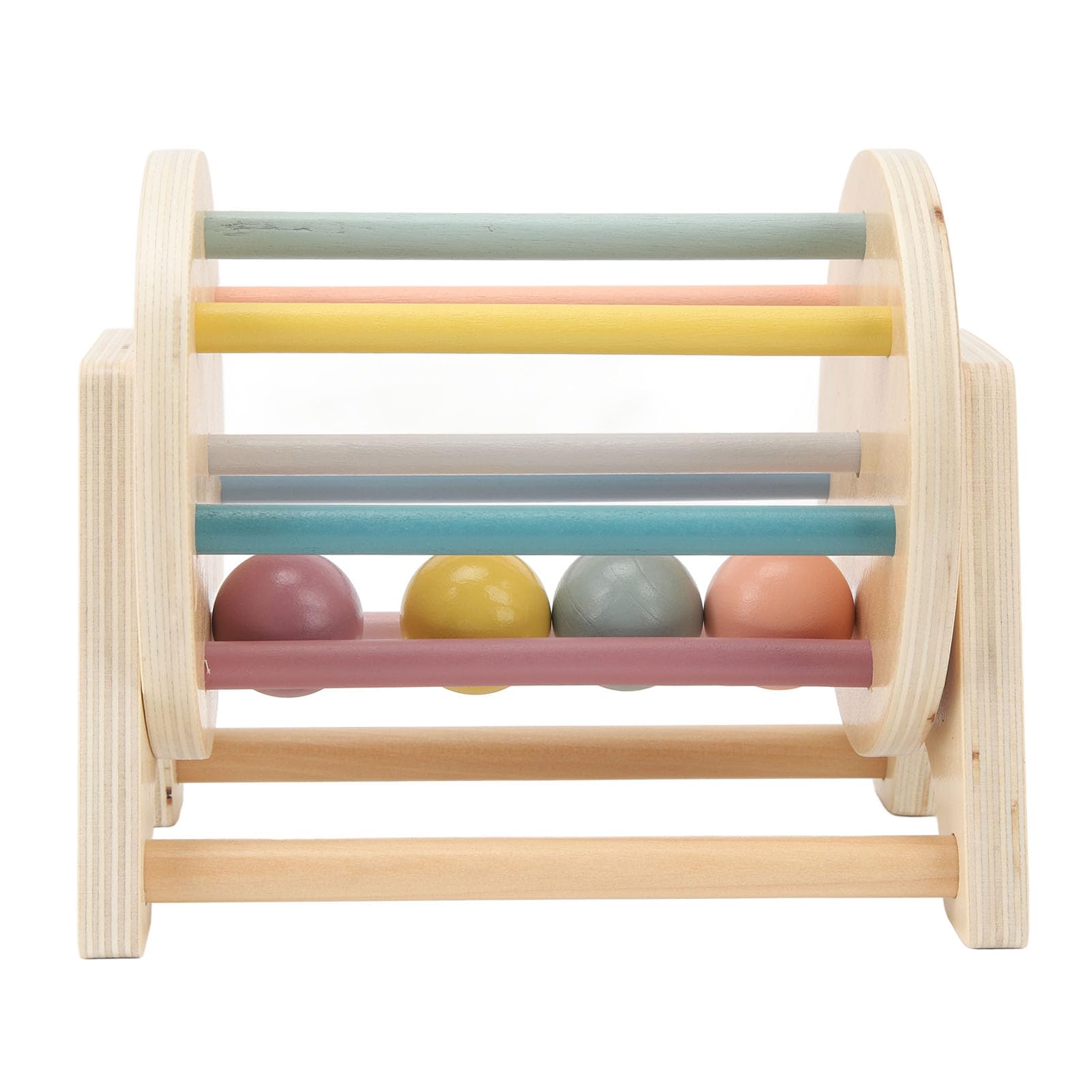 Sorandy Baby Wooden Rattle Rolling Drum, Wooden Rattle Rolling Toy, Infant Ball Cylinder Rolling Drum with 4 Balls Basswood Material for Toddler Logic Thinking