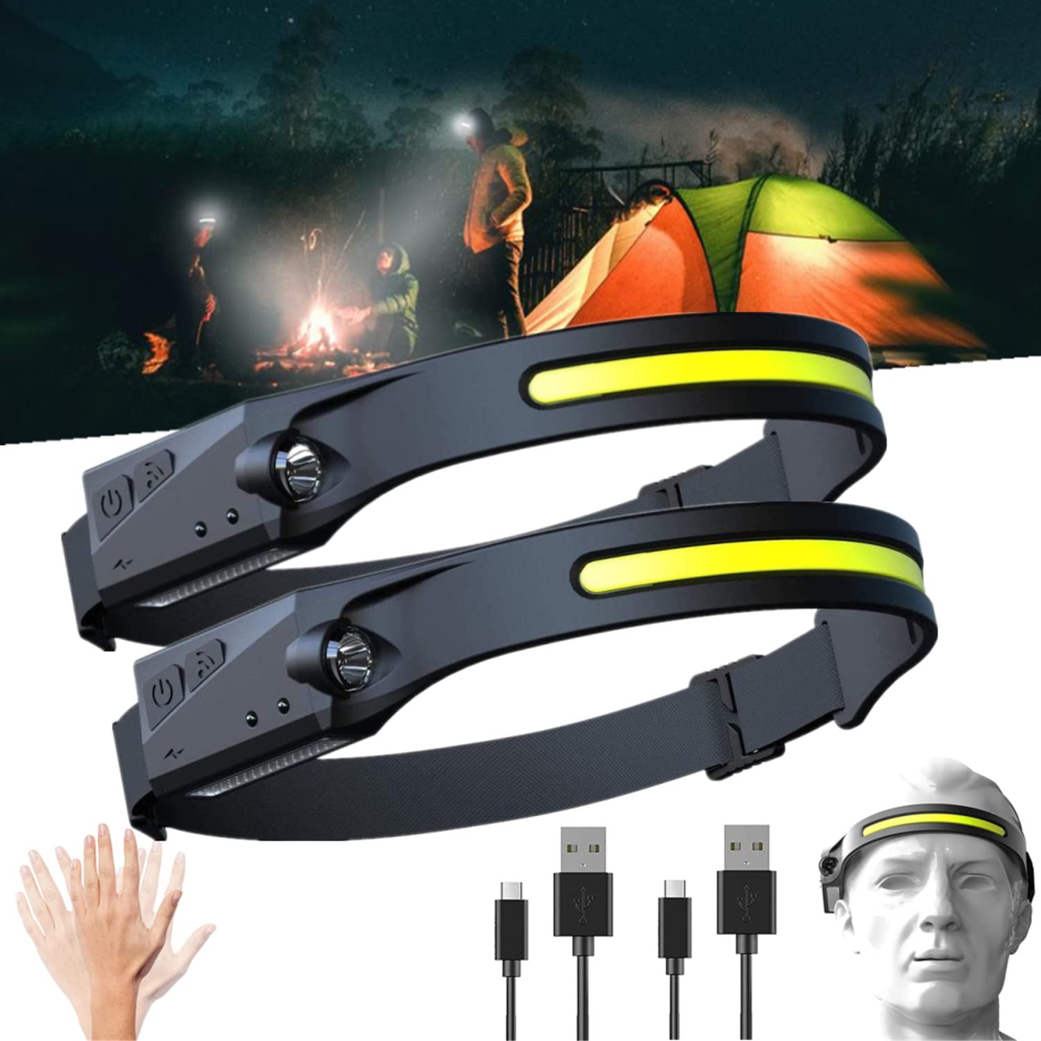 BriteBeam Headlamp - Odelfistrip Light Pro Headlamp, 230° Wide Beam Headlight with Motion Sensor, Led Head Lamps for Head, Lightweight Waterproof Head Lamp for Camping, Hiking, Running, Outdoor
