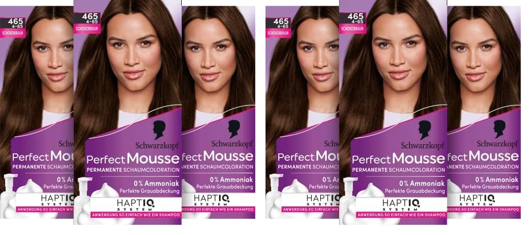 Schwarzkopf Perfect Mousse Permanente Schaumcoloration 465/4-65 Schokobraun (93 ml), Haarfarbe mit perfekter Grauabdeckung, Coloration für intensive Pflege & strahlenden Glanz (Packung mit 2)
