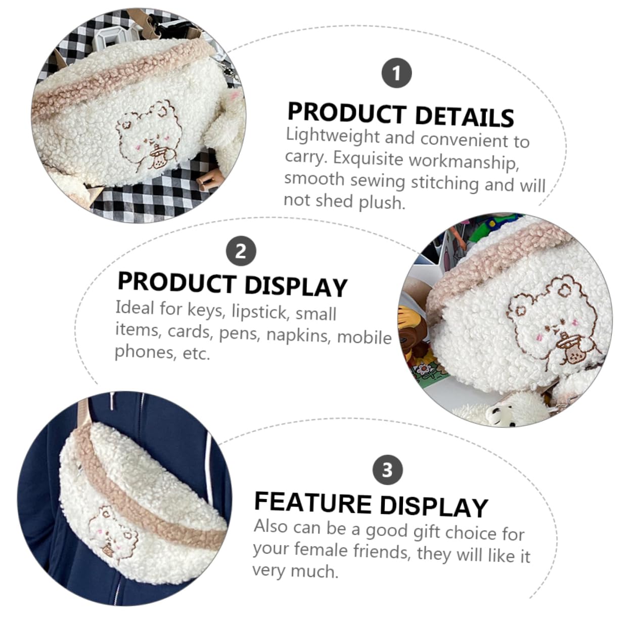 GALPADA Riñonera De Peluche Para Crossbody Billetera Para Niños Bolsa De Almacenamiento De Cintura Monederos Para Niños Cartera De Bolso Para Niñas Felpa