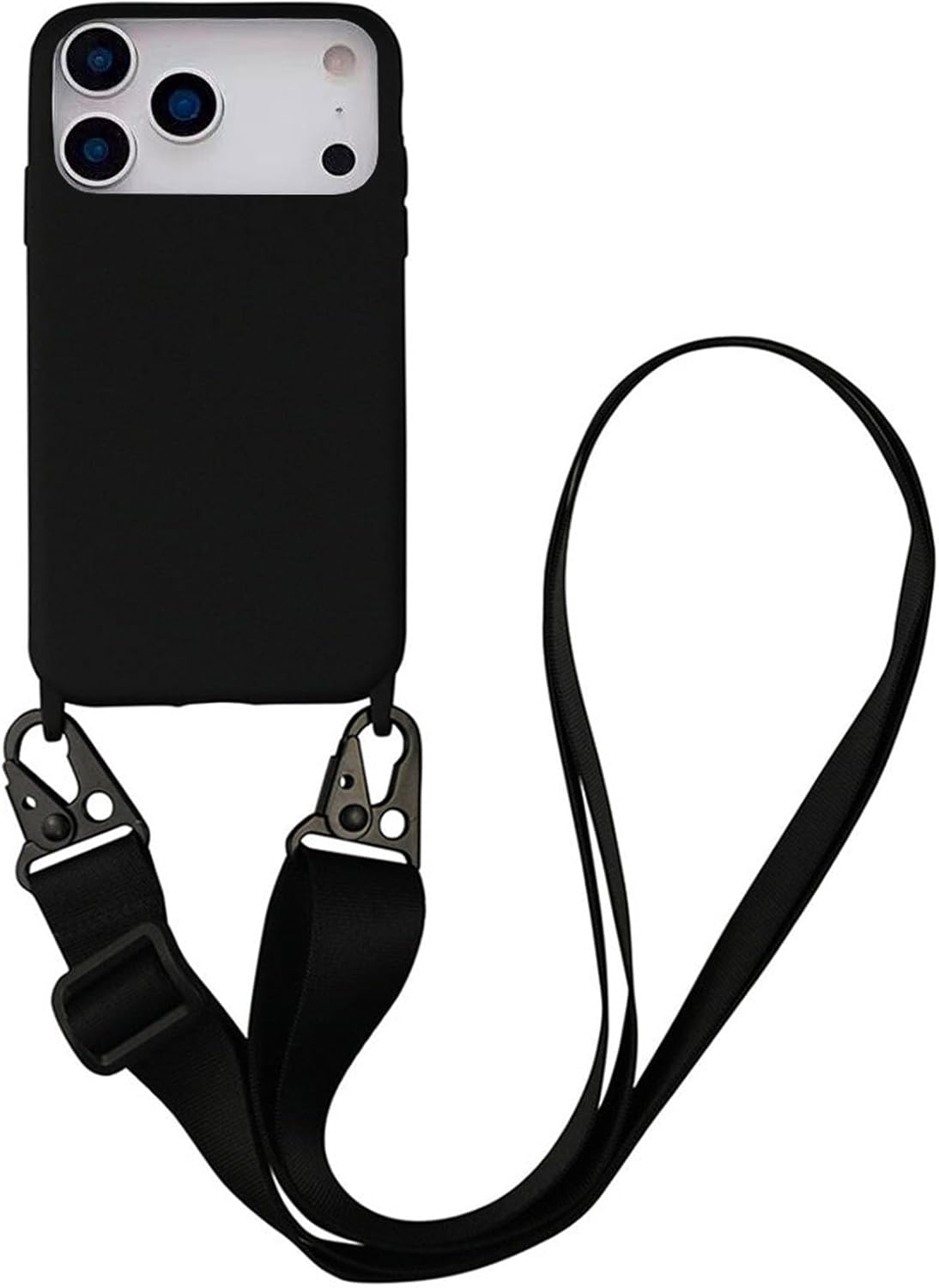 Crossbody Phone Case Compatible with iPhone 17 Pro Max, Cute Soft Silicone Cover with Lanyard Adjustable Shoulder Strap Shockproof Protector Women Girls Black