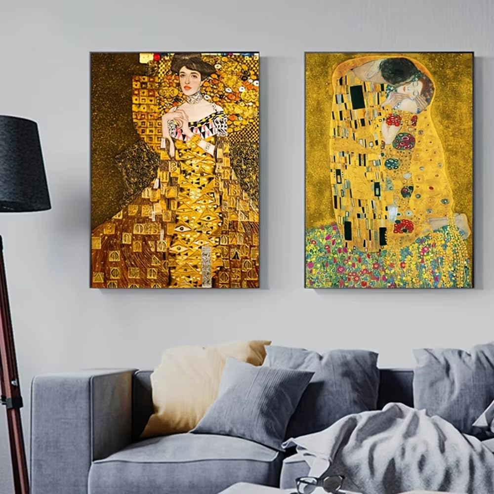 IHHGNB Classic Abstract Wall Art Gustav Klimt The Kiss Painting Canvas Prints Poster for Home Living Room Bedroom Decoration(60x80cm(24x31in) x2/No frame)