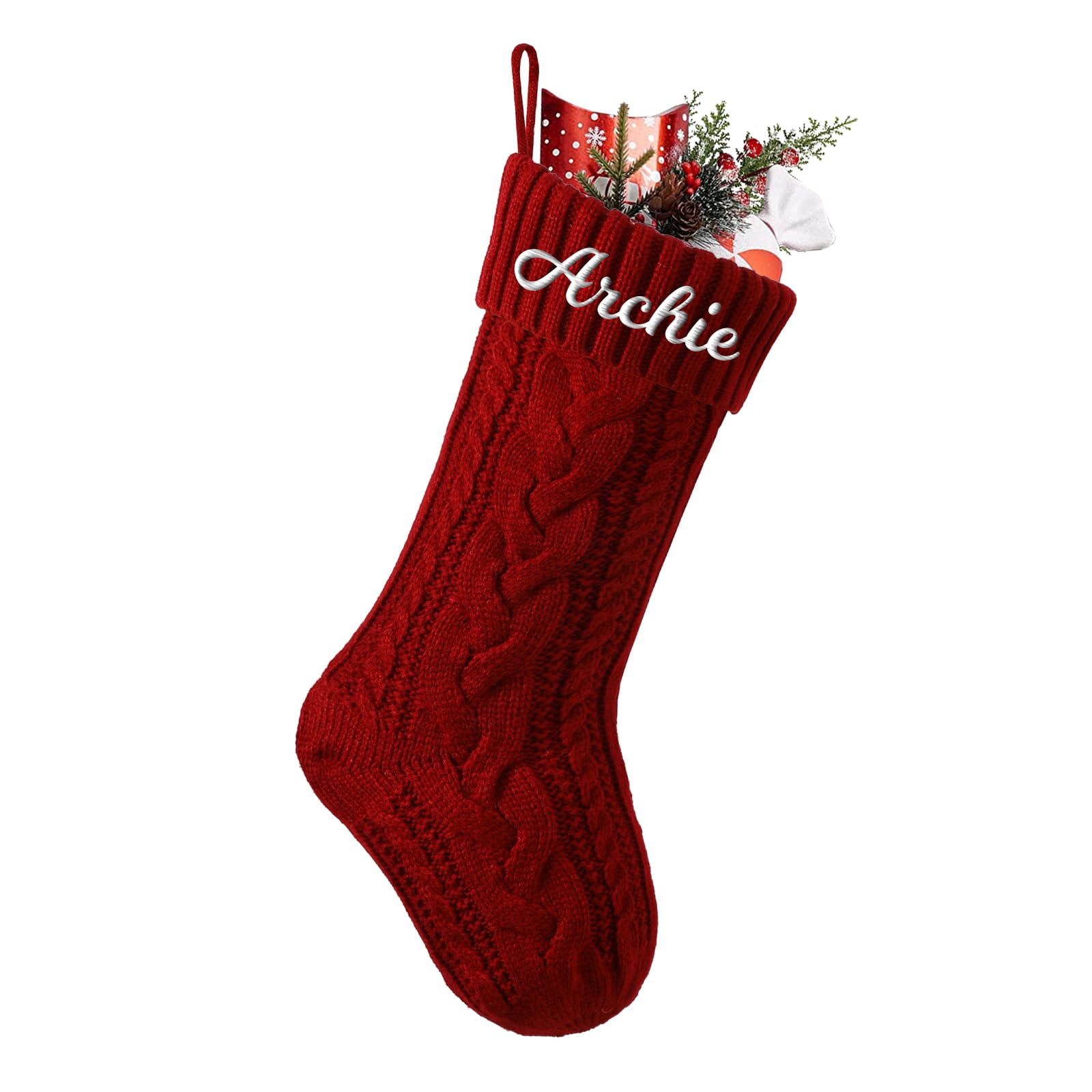 Cysincos Personalized Christmas Stockings Custom Name Family Christmas Stockings 18" Large Knitted Xmas Fireplace Hanging Stocking, Stocking for Holiday Family Party Decoration,Red