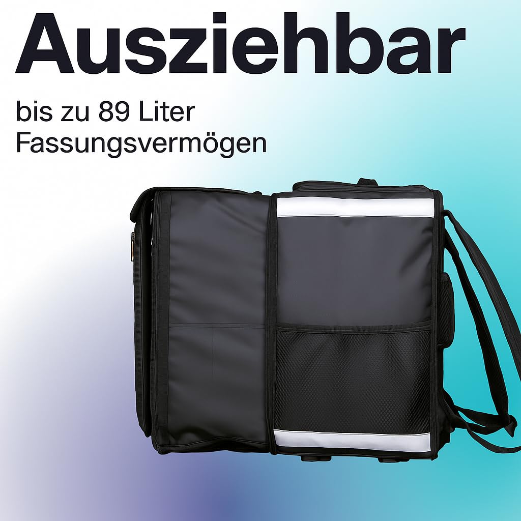 Telescopic Cubic 89L Isolierte Liefertasche erweiterbar & faltbar | Wasserdicht, Thermotasche für Pizza, Essen, Getränke | Reflektierend & strapazierfähig