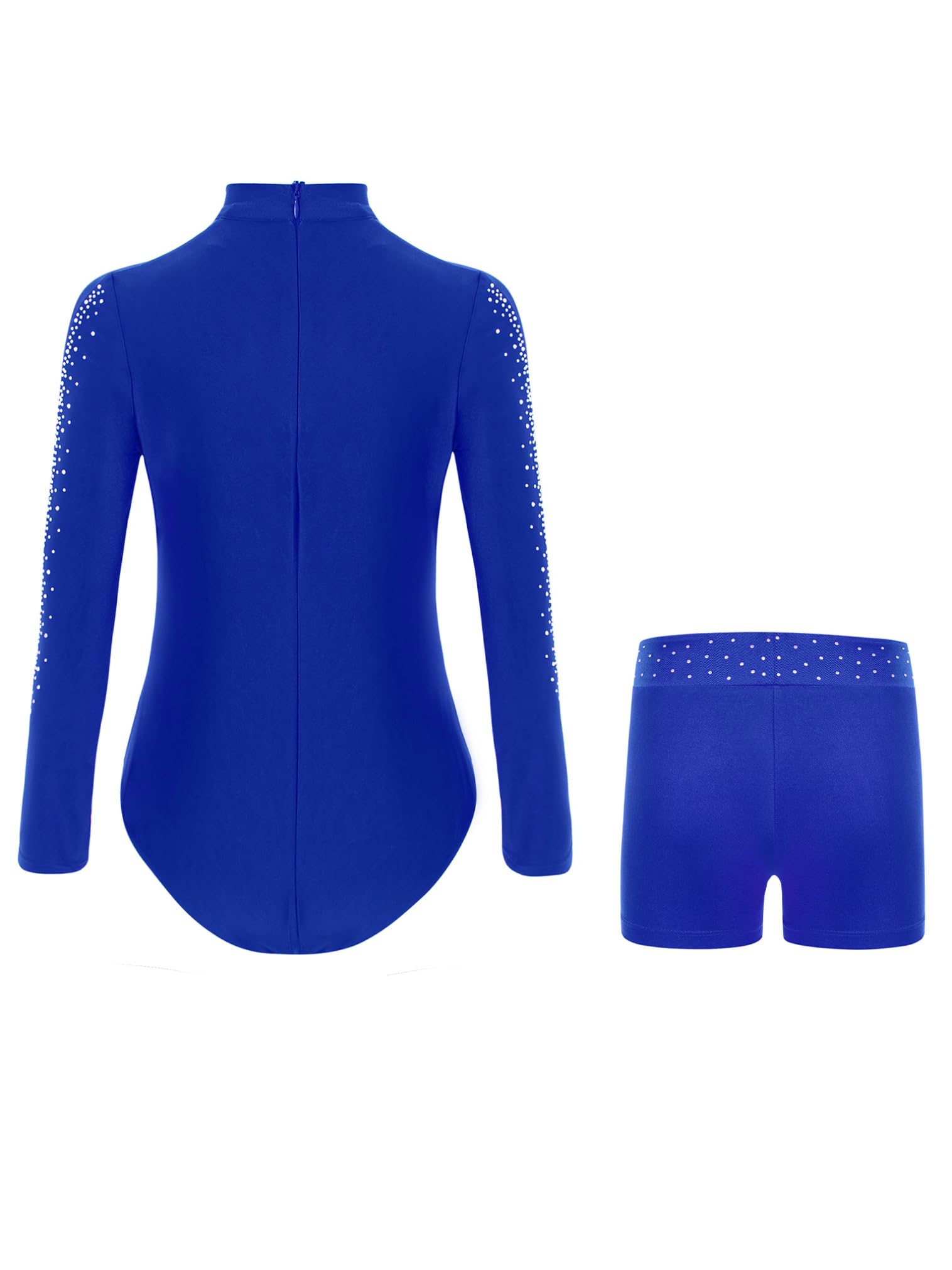 FEESHOW Jungen Turnanzug Langarm Glitzer Gymnastik Trikot Shorts Set Kinder Gymnastikanzug Mit Hose Acrobatic Turnen Tanzbekleidung