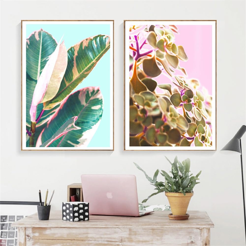 WUHBCZ Canvas Paints,Abstract Banana Leaf Flower Canvas Painting Nordic Posters and Prints Wall Art Pictures for Living Room Kitchen Bedroom Home Decor-50 * 70cm*2PCS (No Frame)