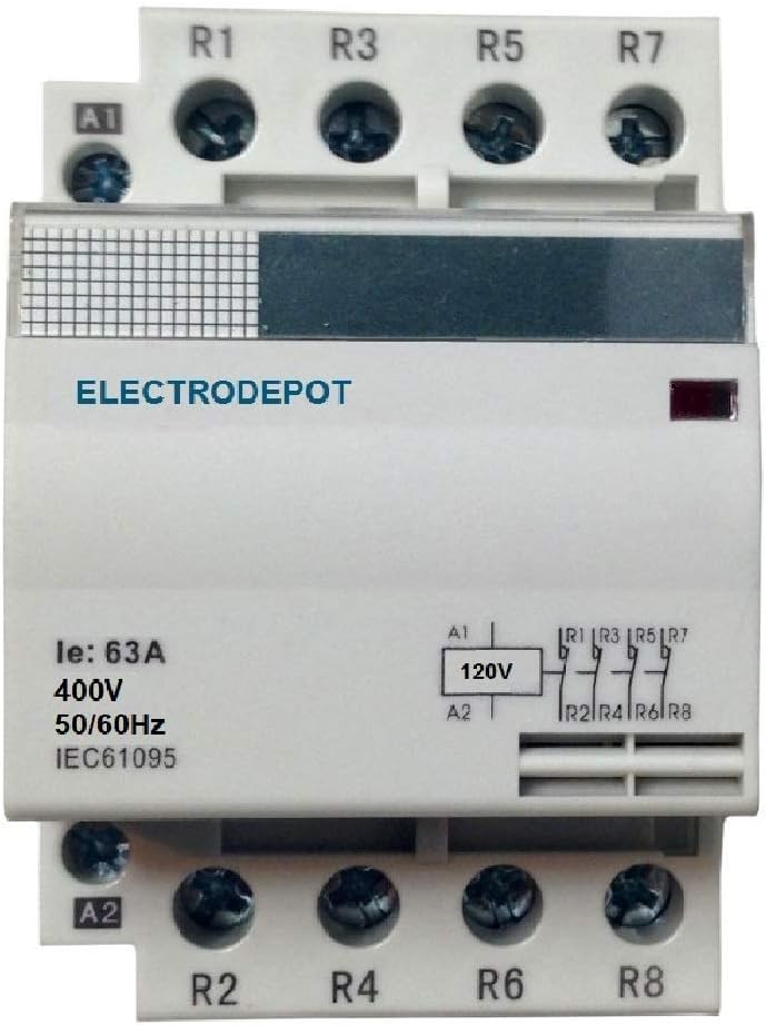 4 Pole Lighting Contactor IEC DIN, 120VAC Coil, AC1 60A, AC3 40 Amp 30 Amp NC Normally Closed Silent