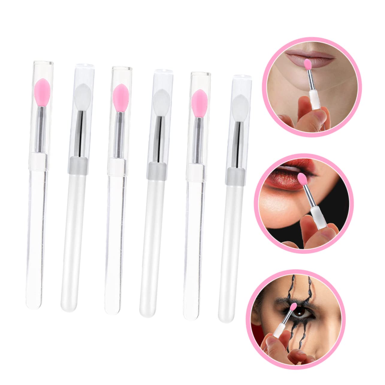 Gogogmee 6Pcs Dustproof Silicone Lip Brushes Set Portable Lipstick & Lip Mask Brushes with Translucent and Tips for Makeup Use