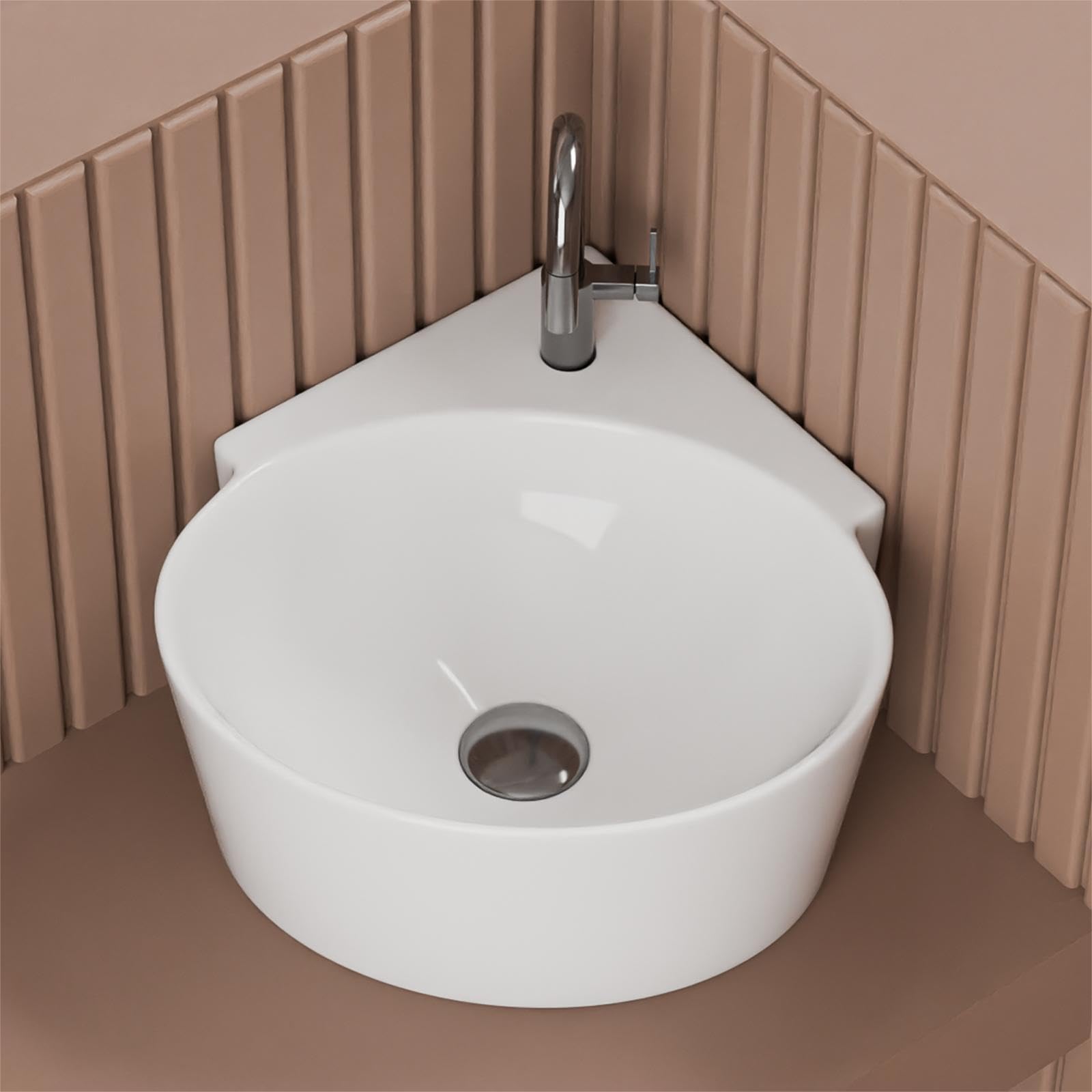 Syon ROMA Premium Ceramic CORNER Table Top & Wall Hung Wash Basin (14 inch X 14 inch)