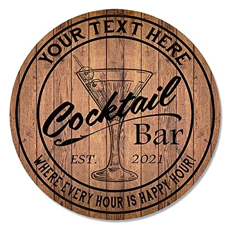 Personalized Cocktail Bar Sign 10" 14" 18" Round Wood Sign Home Bar Accessories Lounge Martini Bar Decor B3-00140052001 Cover