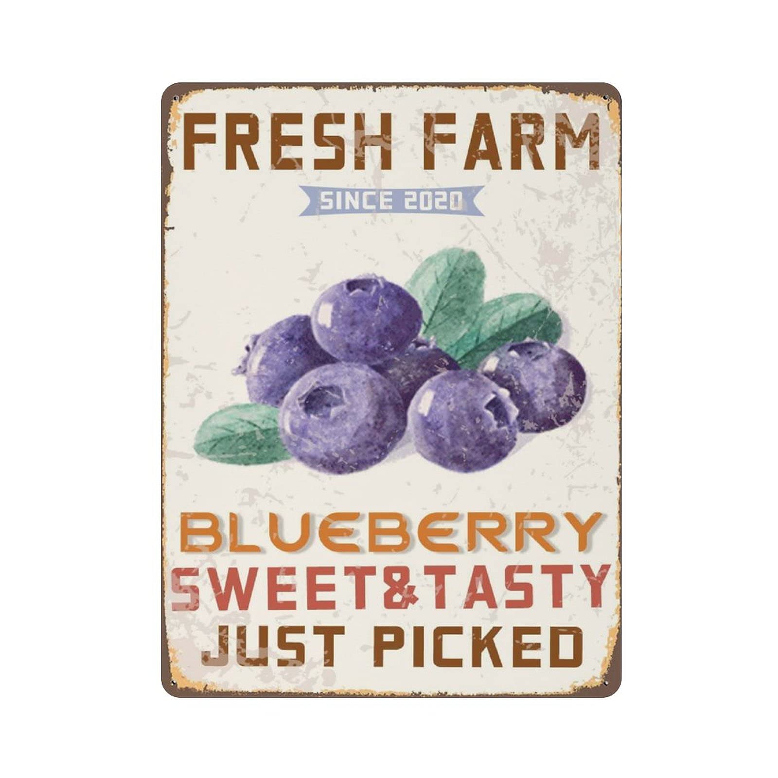 Metal Tin Sign Fresh Farm Blueberry Sweet Vintage Tin Poster Metal Sign Wall Decoration Country Kitchen Home Garage Decor 16"x12"
