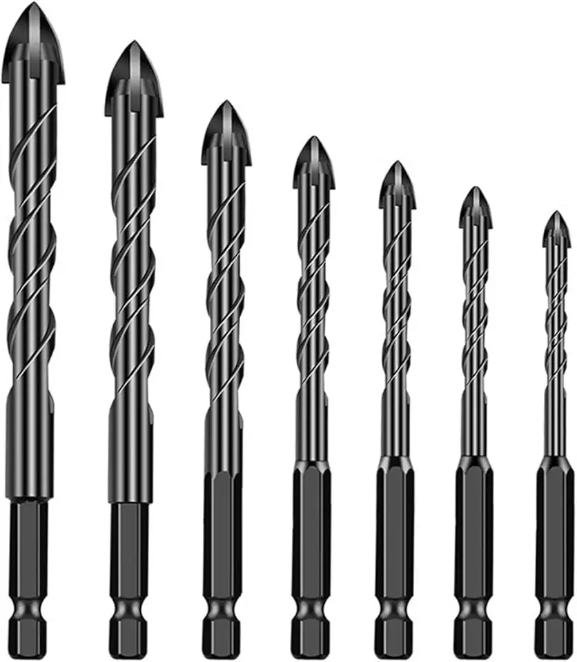 Jogo Brocas Concreto 7 Peças - Broca para Porcelanato, Azulejo, Madeira e Pedra - Metal Duro - 3 a 12mm - Compatível com Todas Furadeiras