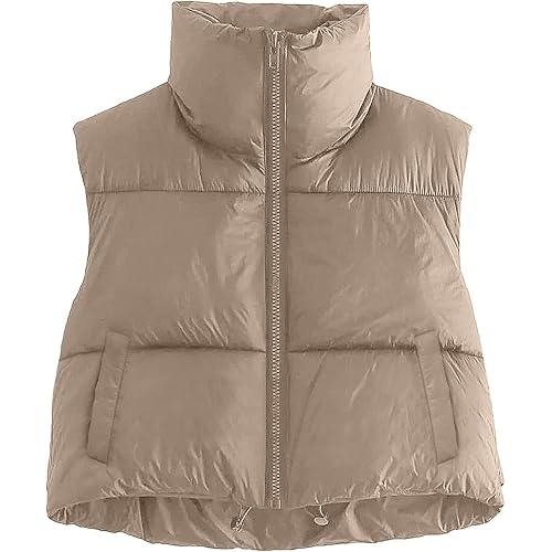 AUTOMET Womens Cropped Puffer Vest Winter Lightweight Sleeveless Warm Outerwear Vests Padded Gilet