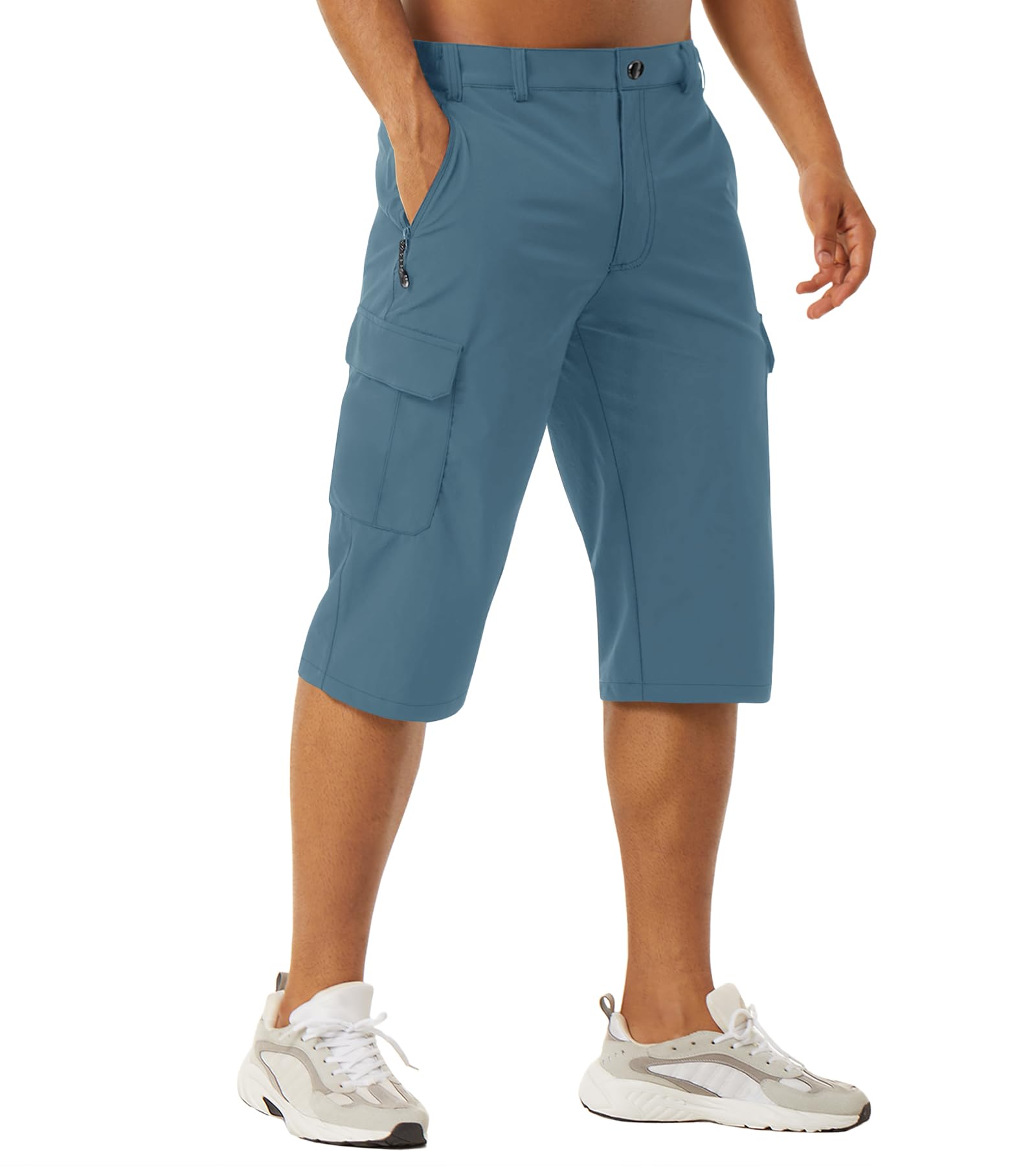 EKLENTSON Men's Workout Shorts Quick Dry Gym Hiking Shorts Zipper Pockets Lightweight Athletic 3/4 Capri Pants for Men