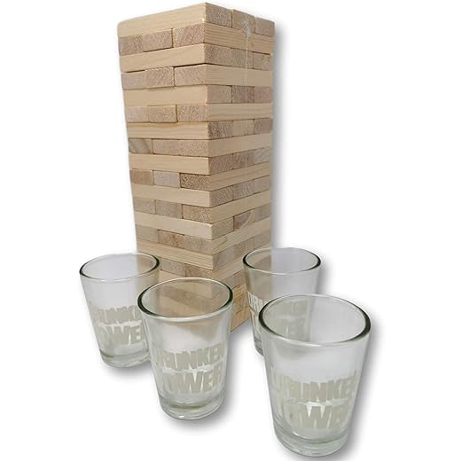 EKNA SaufiSauf Turm - Das Holz Trink- & Geschicklichkeitsspiel - Wackelturm Trinkspiel aus Holz lustig - Teenager Saufspiel Regeln auf Deutsch (2-6 Personen)