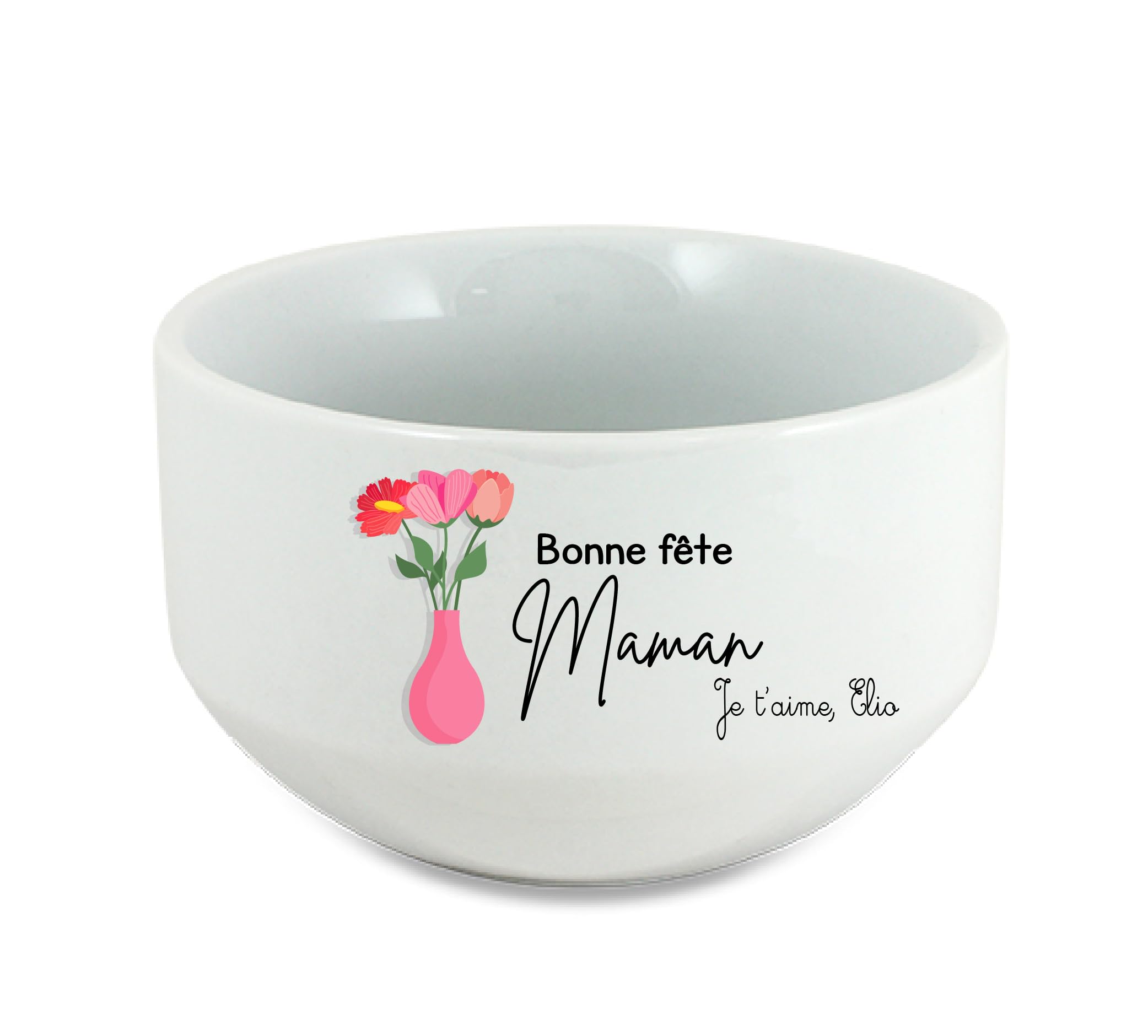Bol en céramique 650ml - Design Bouquet de Fleurs + 'Bonne fête Maman' Personnalisable - Option avec 'Je t'aime [prénom]' ou prénom - Cadeau fête des mères Unique
