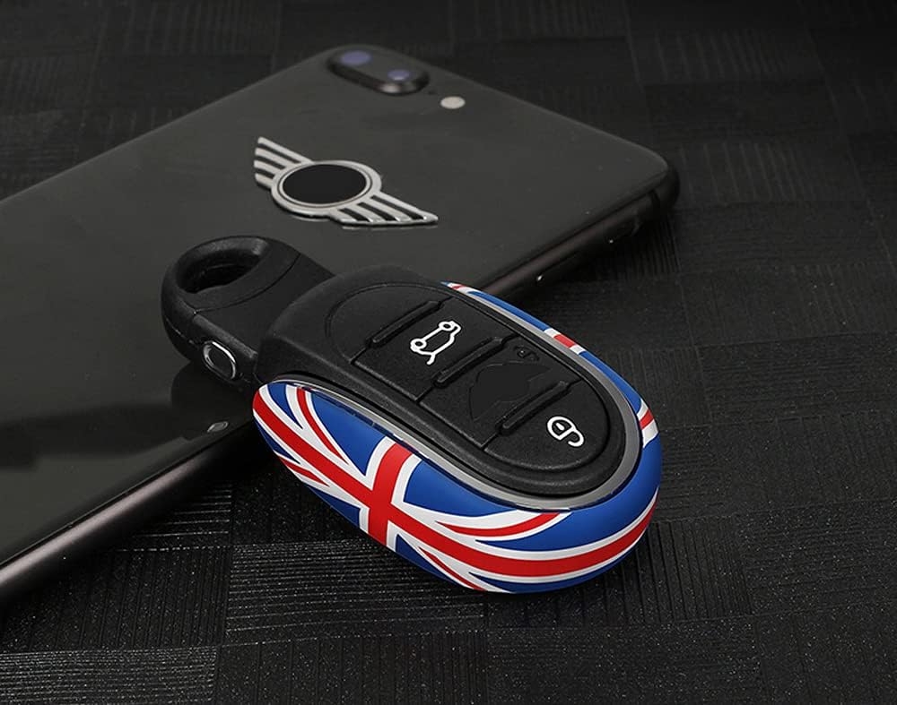 iJDMTOY Slim Size Red/Blue Union Jack UK Flag Style Key Fob Cover Compatible with Mini Cooper 3rd Gen F55 F56 F57 F54 F60 Smart Key Fob