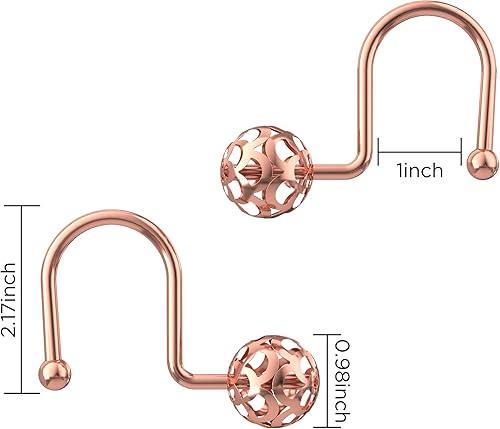 Miniatura 7 de HBlife 12 ganchos de cortina de ducha de oro rosa, a prueba de óxido, bola hueca de metal, anillos decorativos para cortina y barra de ducha de baño