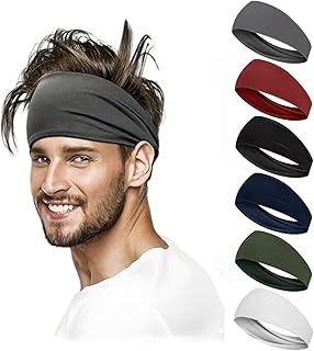 Workout Headbands for Men, 6 Pack Mens Running Headband Stretchy Sweatba...