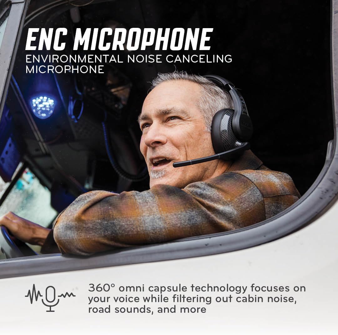 RoadWarrior RW2 Trucker Bluetooth Headset – 40mm Driver, ENC Mic, 100ft Wireless, IP54 Rated, All Day Comfort, Battery Indicator, Over-Ear Fit – Black Premium Wireless Headset for Truckers - Image 3