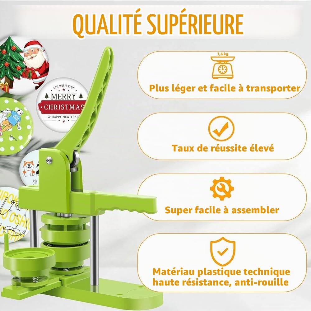 Machine à Badge,Machine a Badge(58mm/2.83inch),Machine à Badges En Fer-Blanc,Avec 400pcs De Consommables,Conaux Aux Enfants,Aux Adultes,Aux Cadeaux De Bricolage,à La Fabrication d'Épingles.