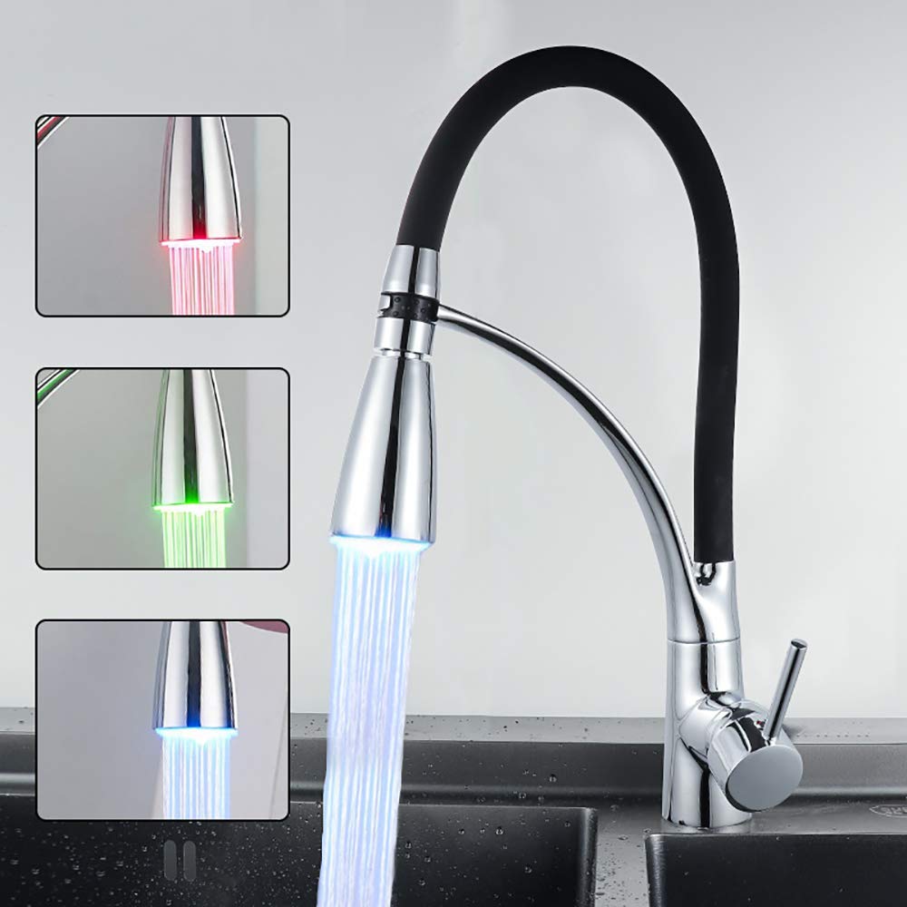 ANLIN - Grifo de cocina flexible con rotación de 360 grados, latón y LED, descoloración con temperatura