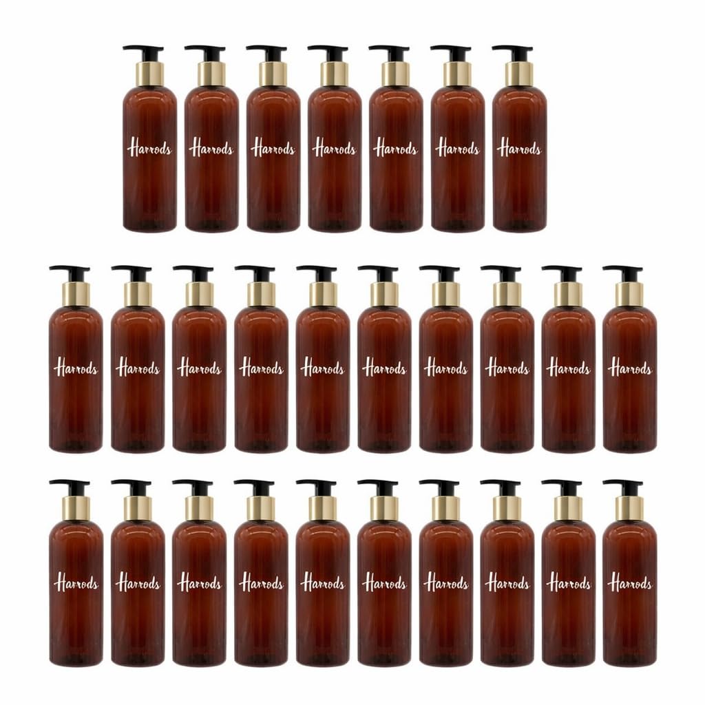 200ml Amber Plastic Pump Bottles (Pack of 25) | Refillable Empty Shampoo, Lotion & Liquid Soap Dispenser Containers | Durable Cylinder Bottles for Bathroom, Salon & Travel Use