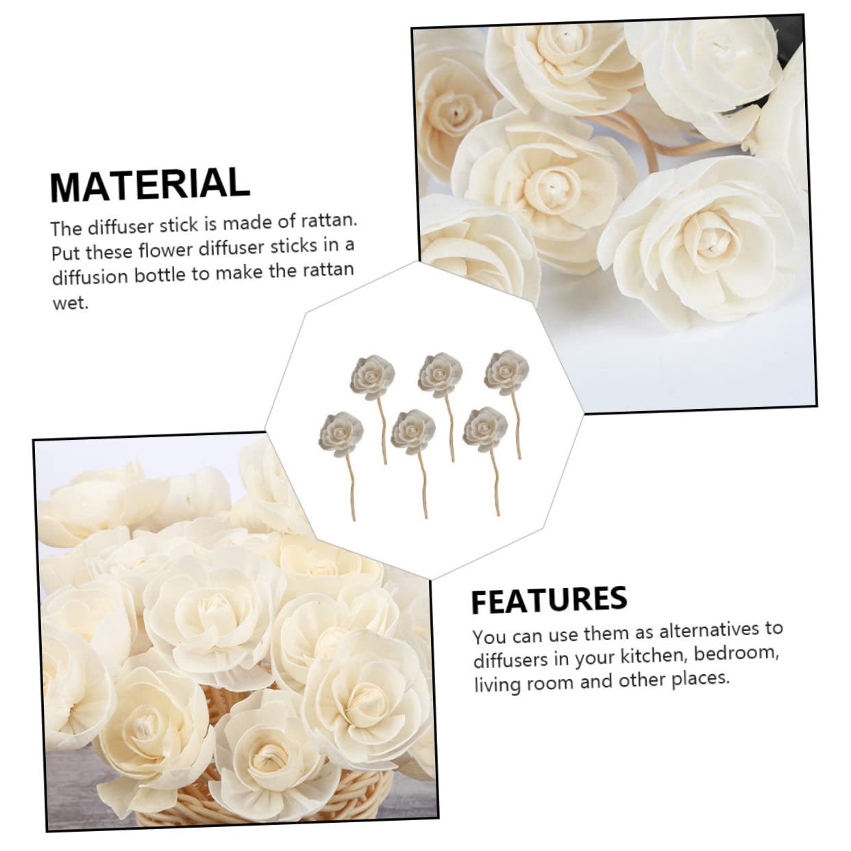 ULTECHNOVO 6pcs Bâtonnets Diffuseurs en Rotin Forme Fleur pour Diffuseur de Parfum Intérieur, Matériau Synthétique, Décoration Chambre ou Hôtel