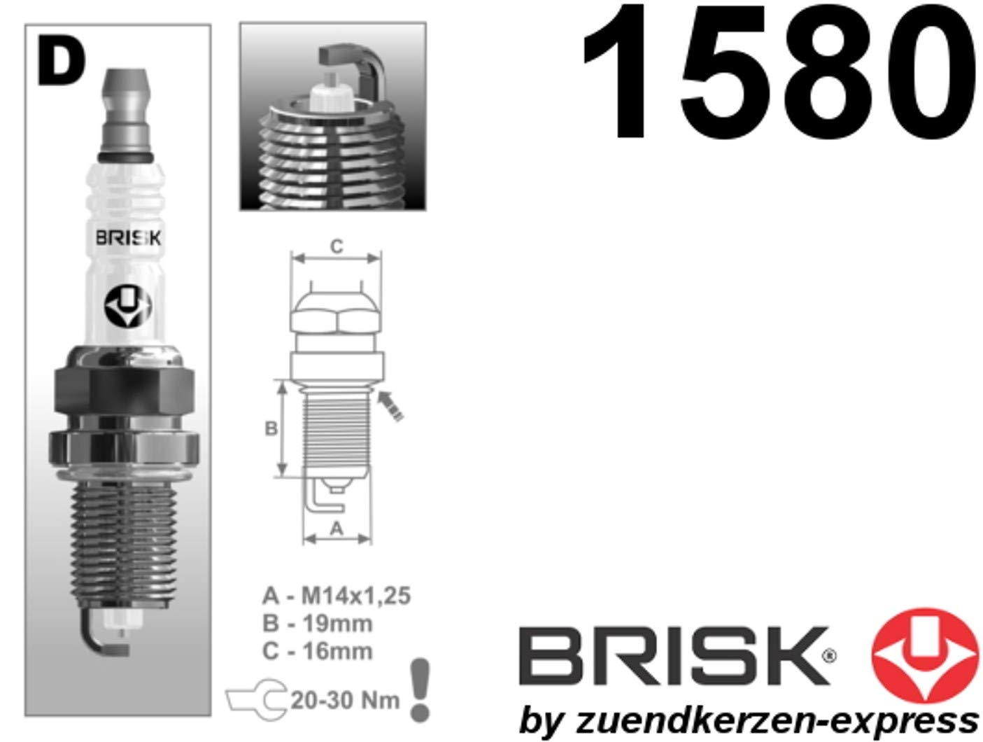 BRISK Silver DOR15YS-1 1580 Bougies d'allumage Essence GPL GNV Autogas, 4 pièces