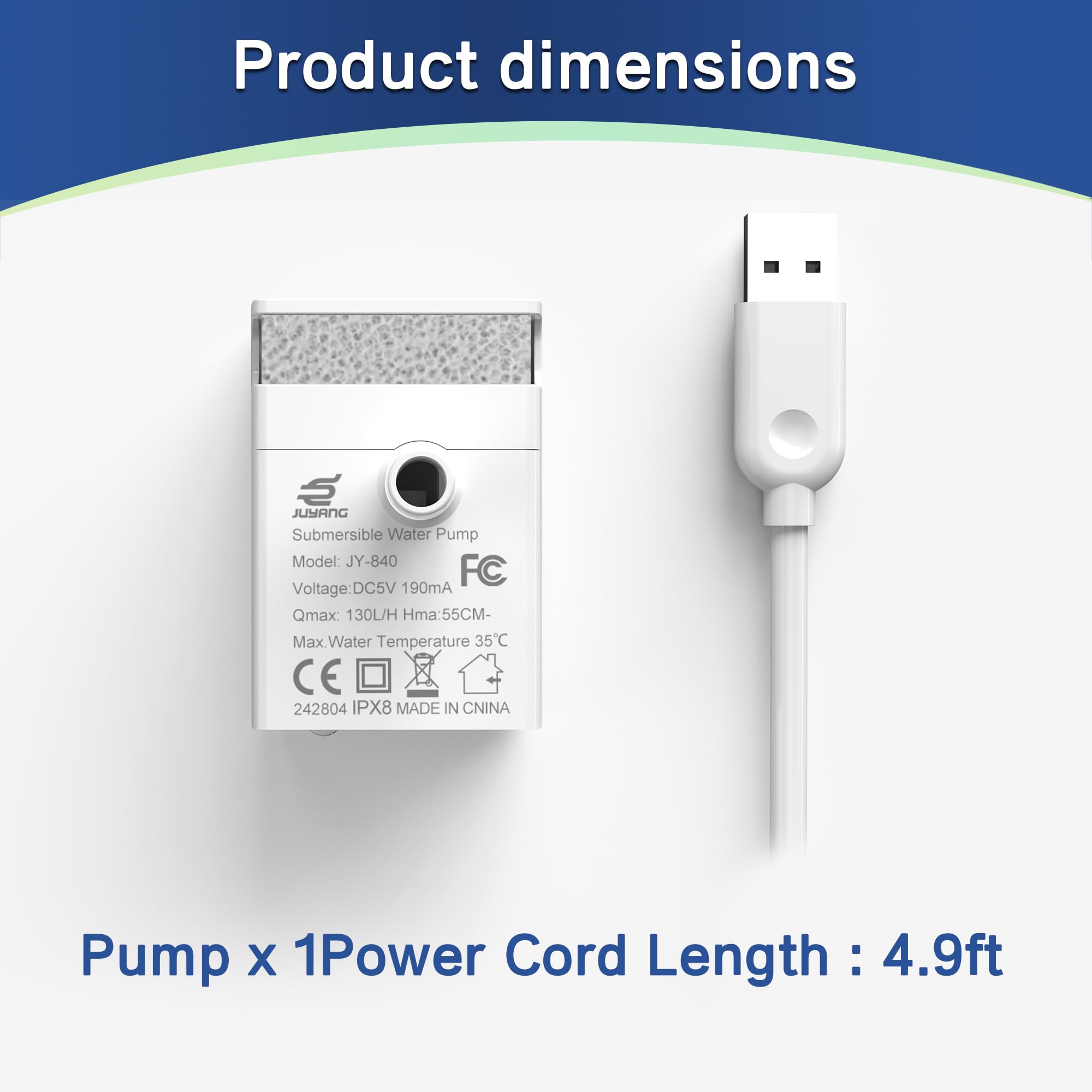 Cat Water Fountain Pump,108oz/3.2L Automatic Stainless Steel Cat Fountain Replacement Pump,Replacement Pump JY-840 Submersible Motor - image 6