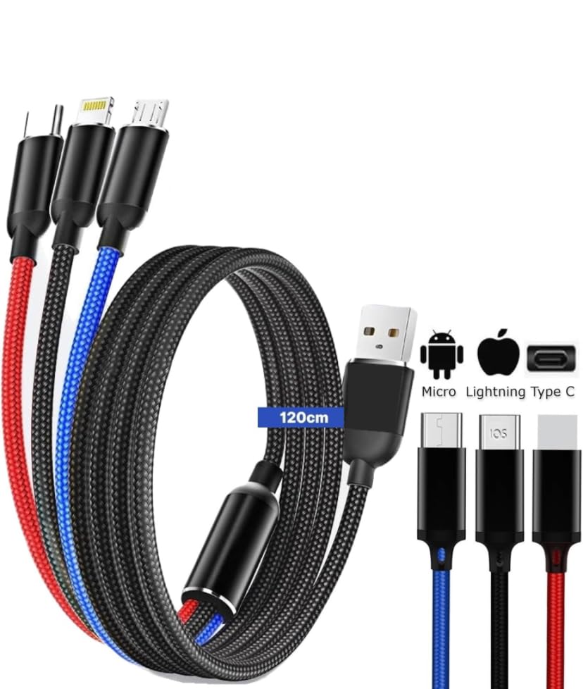 UYGUN ELEKTRONİK Hızlı Şarj ve Data Aktarım Kablosu, 60W - 3A USB A, Type C (Usb c), Micro USB, Lightning Uyumlu 3 ü 1 Arada Çoklu Kablo