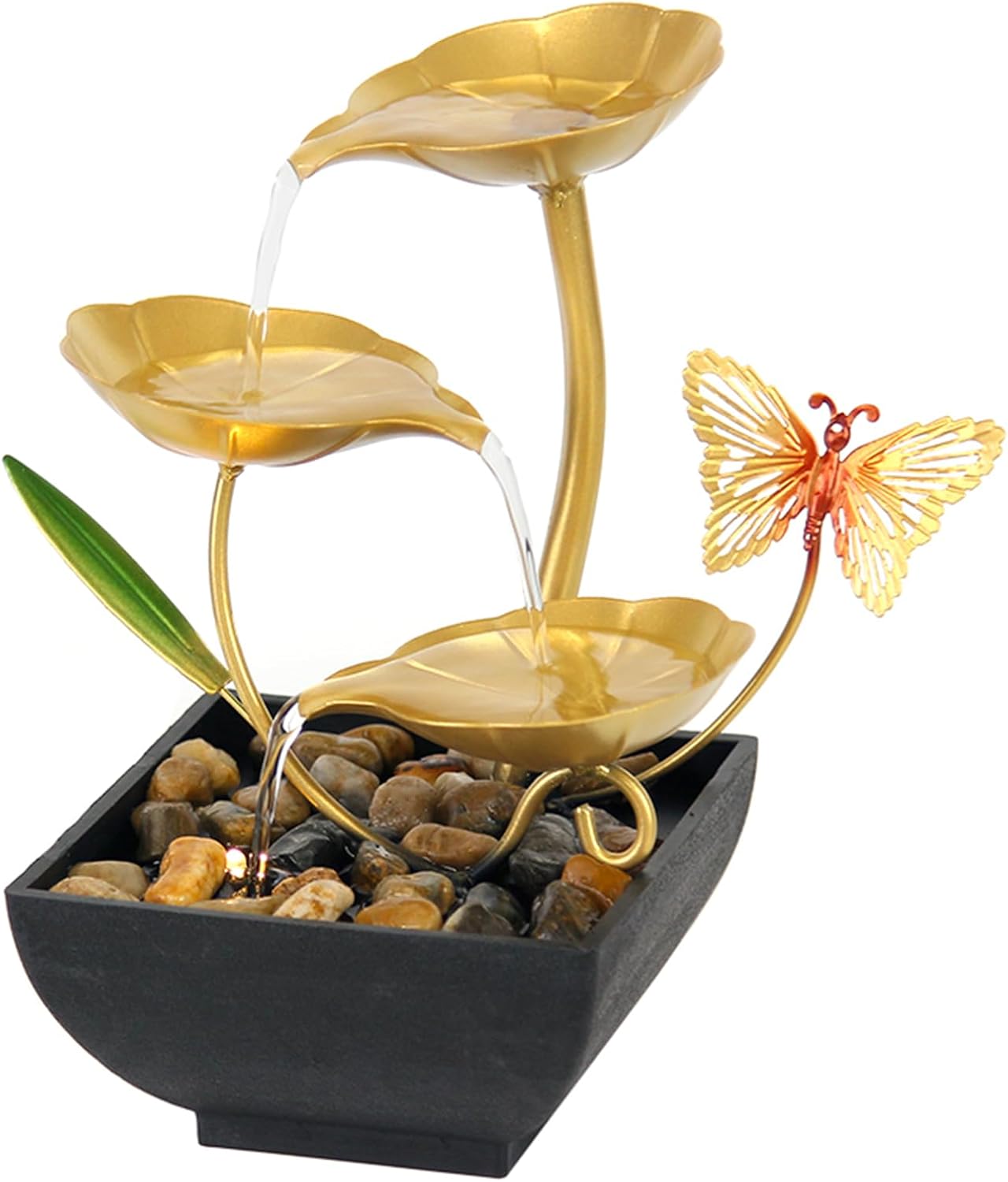 Water Fountain Indoor Metal Tabletop Fountain Waterfall 3-Tier Small Desk Waterfall Fountain for Home Decoration