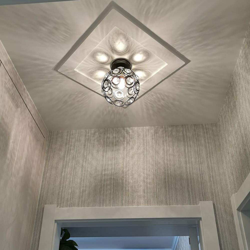 iDEGU Zestaw 2 nowoczesnych lamp sufitowych z kryształu i metalu, przemysłowa oprawa oświetleniowa E27, klosz podświetlenie do sypialni, wejścia do korytarza, 20 cm (czarny)