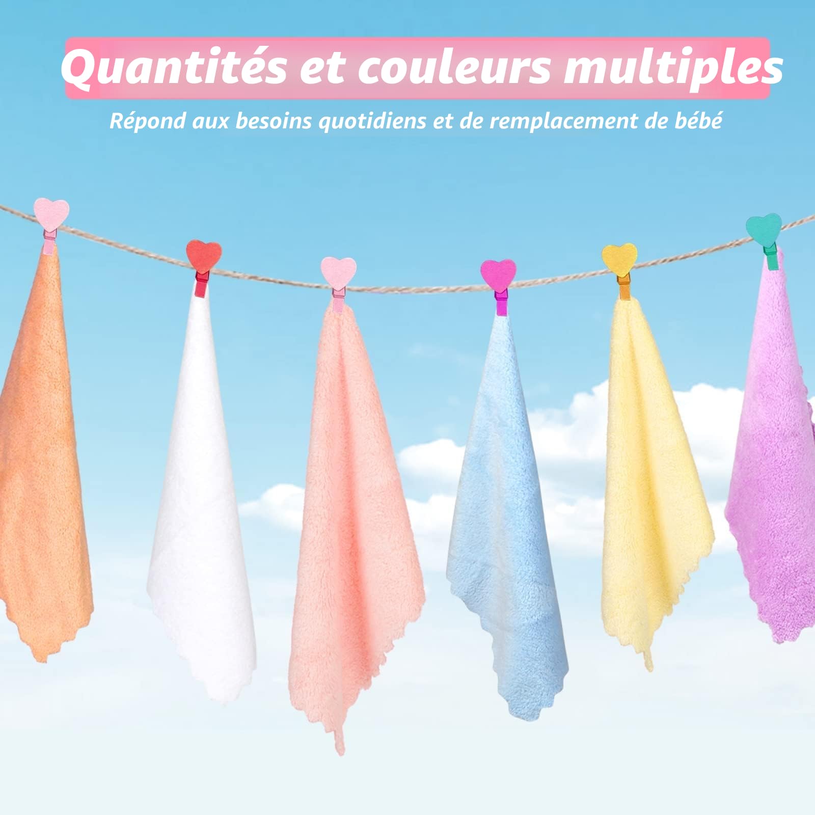 Orighty Lot de 24 débarbouillettes pour bébé, en microfibre molletonnée corail, douces et absorbantes pour les nouveau-nés, nourrissons et tout-petits