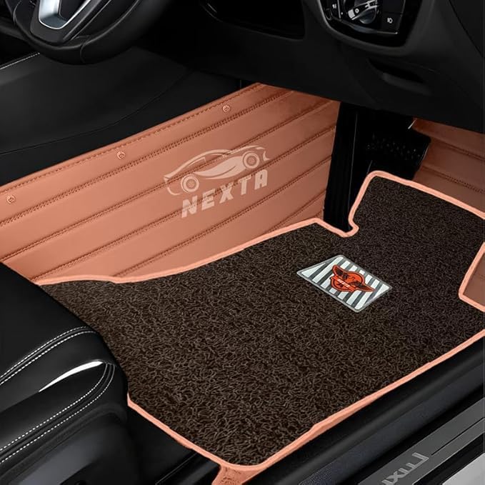 Image of Premium 12D Car Foot Mat for VinFast VF MPV 7-7 Seater (All 3 Rows) | Luxury Leather | Double Layered | Waterproof and Washable | Custom Fit | Detachable Grass Mat | Tan