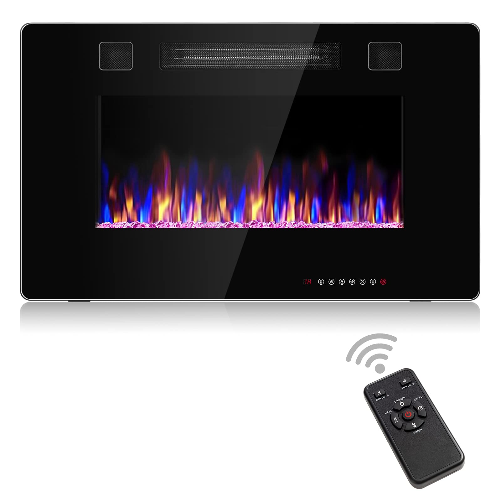 KOTEK 30 inch Recessed & Wall Mounted Electric Fireplace, 3.8” Thick Ultra-Thin Fireplace Insert for 2 x 4 & 2 x 6 Stud, 12 Flame Colors, Adjustable Flame Speed & Brightness, Remote Control w/Timer