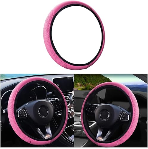 Miniatura 14 de Funda de cuero para volante de automóvil para hombres y mujeres, elástica, transpirable, antideslizante, universal de 15 pulgadas, (negro 1)