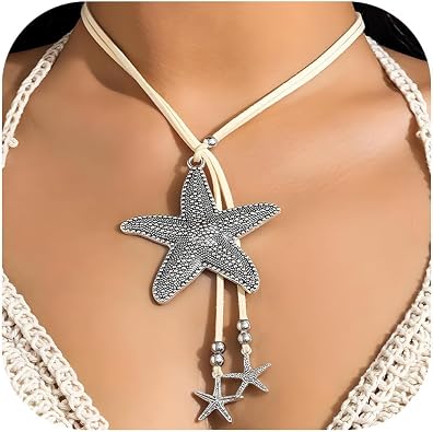Starfish Necklace for Women Layered Seashell Beach Vacation Jewelry Summer Accessories Beach Dresses for Women Trendy