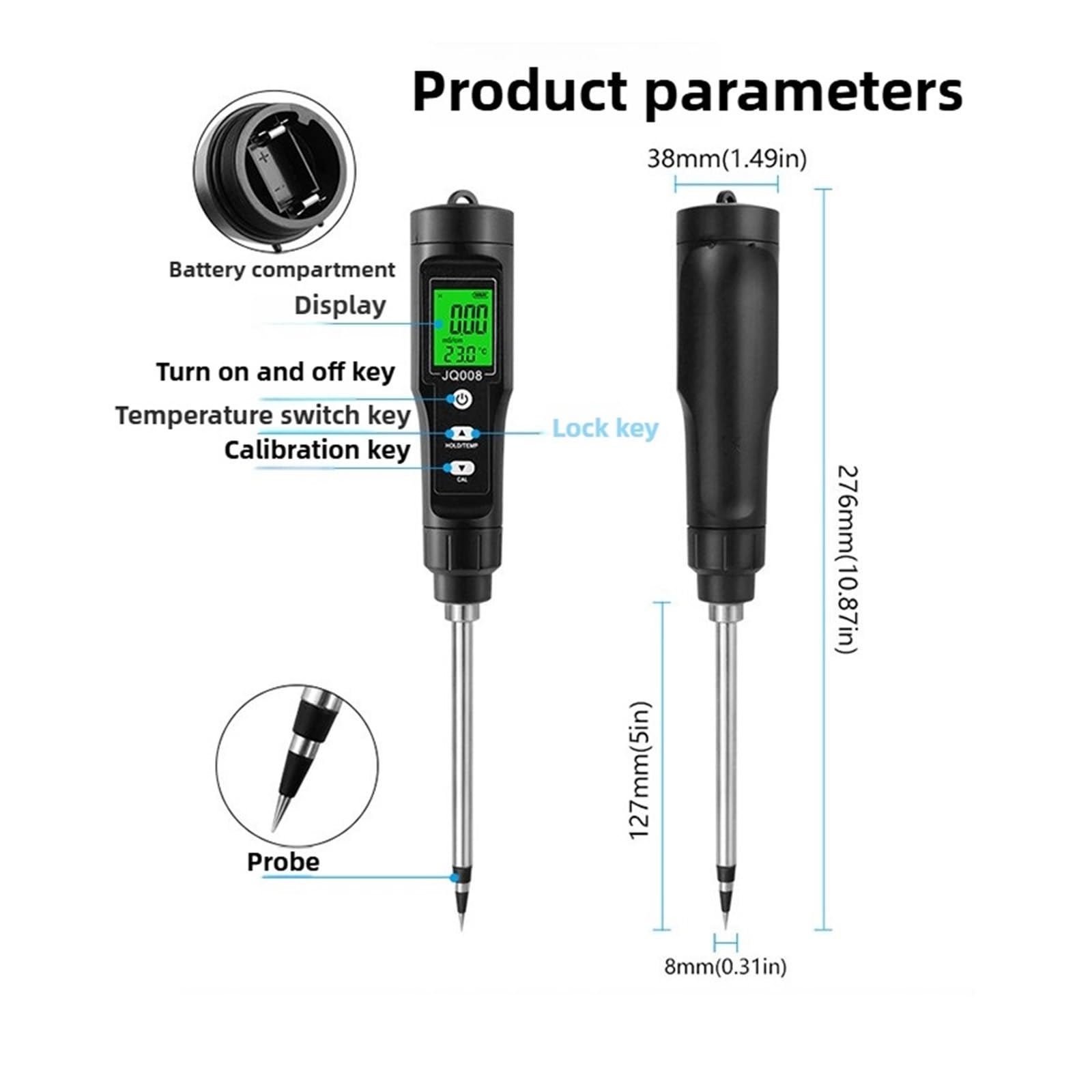 Medidor de PH del suelo portátil profesional, probador de temperatura del suelo, detector de suelo de jardinería for plantación de huertos