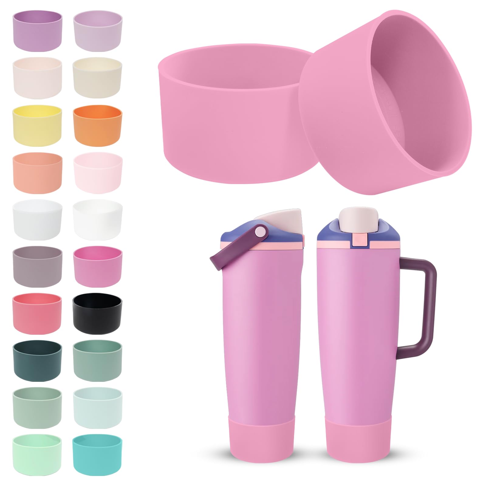 Kaitiaki 2Pcs Silicone Boots for 30oz & 40oz Owala Bottles Sway & Tumblers – Non-Slip, Scratch-Resistant, Stability Enhancer for Owala Accessories, Available in 18 Colors (Peony Pink)