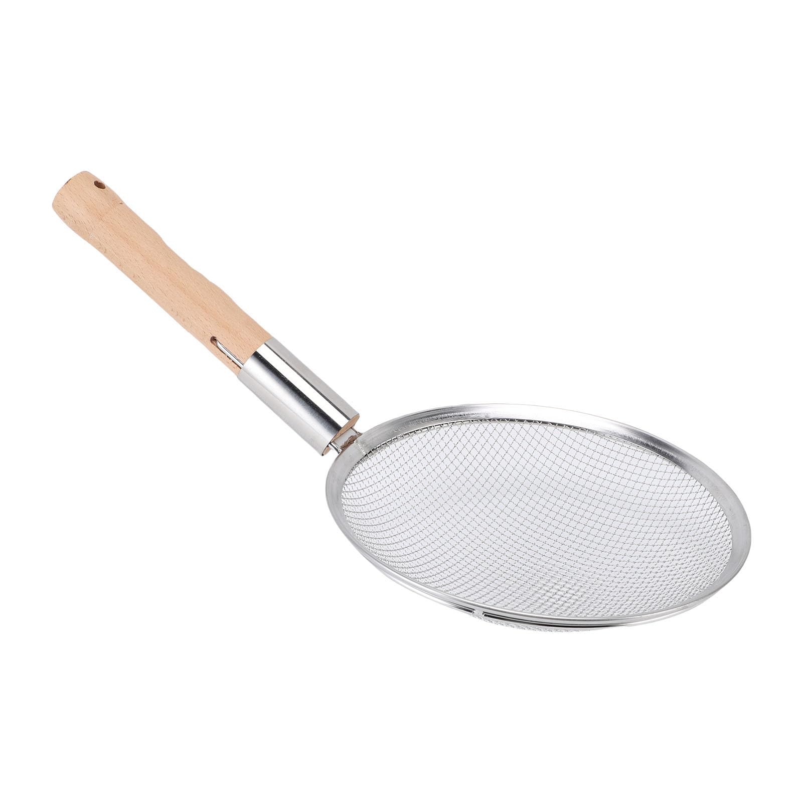 Rengue Cucchiaio con Colino a Maglia Fine, Schiumarola in Acciaio (26CM) | Acciaio 201 Resistente Al Calore, Manico Ergonomico in Faggio, Filtra Olio e impurità per Cucinare, Uso Ristorante