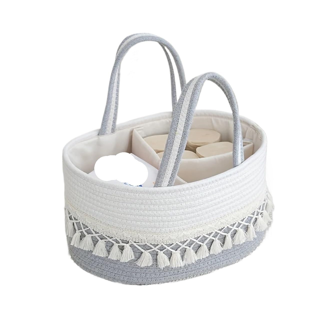 Cesta de almacenamiento con divisor, organizador grande cuerda tejida para Dormitorio(Gray)
