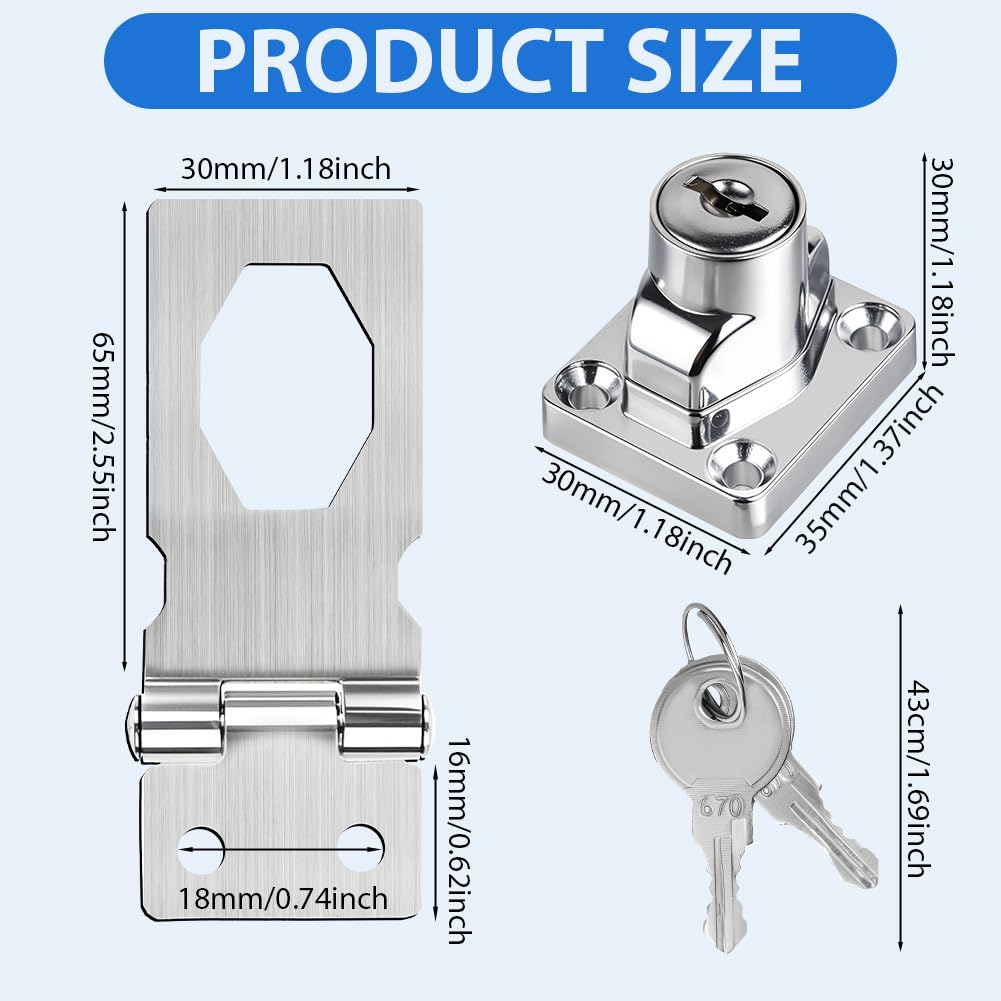 Flintronic Keyed Hasp Lock, 2.5 Inch Door Lock Hasps with 2 Keys, Safety Door Clasp Twist Knob Keyed Locking hasp - Image 2