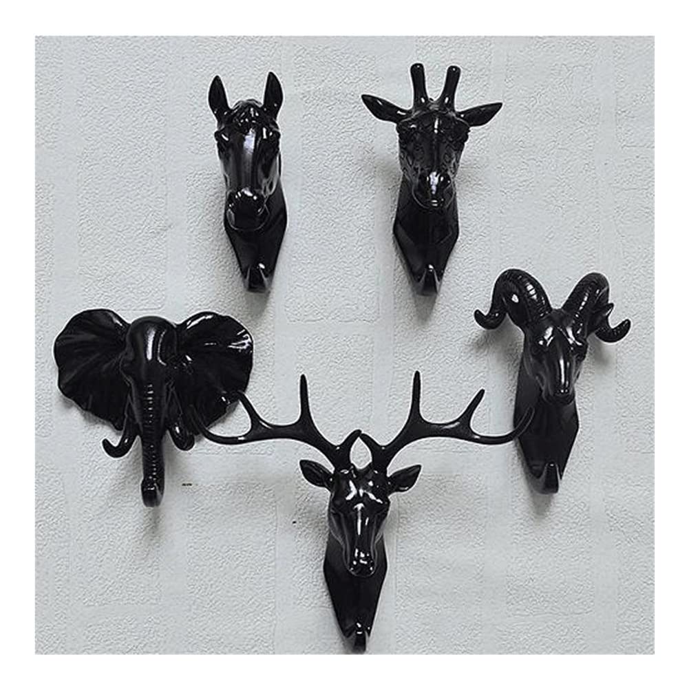 Ganci Appendiabiti Da Parete A Testa Di Animale - Design Cavallo, Giraffa, Alce, Elefante, Colore Nero, Per Bagno E Corridoio - 2