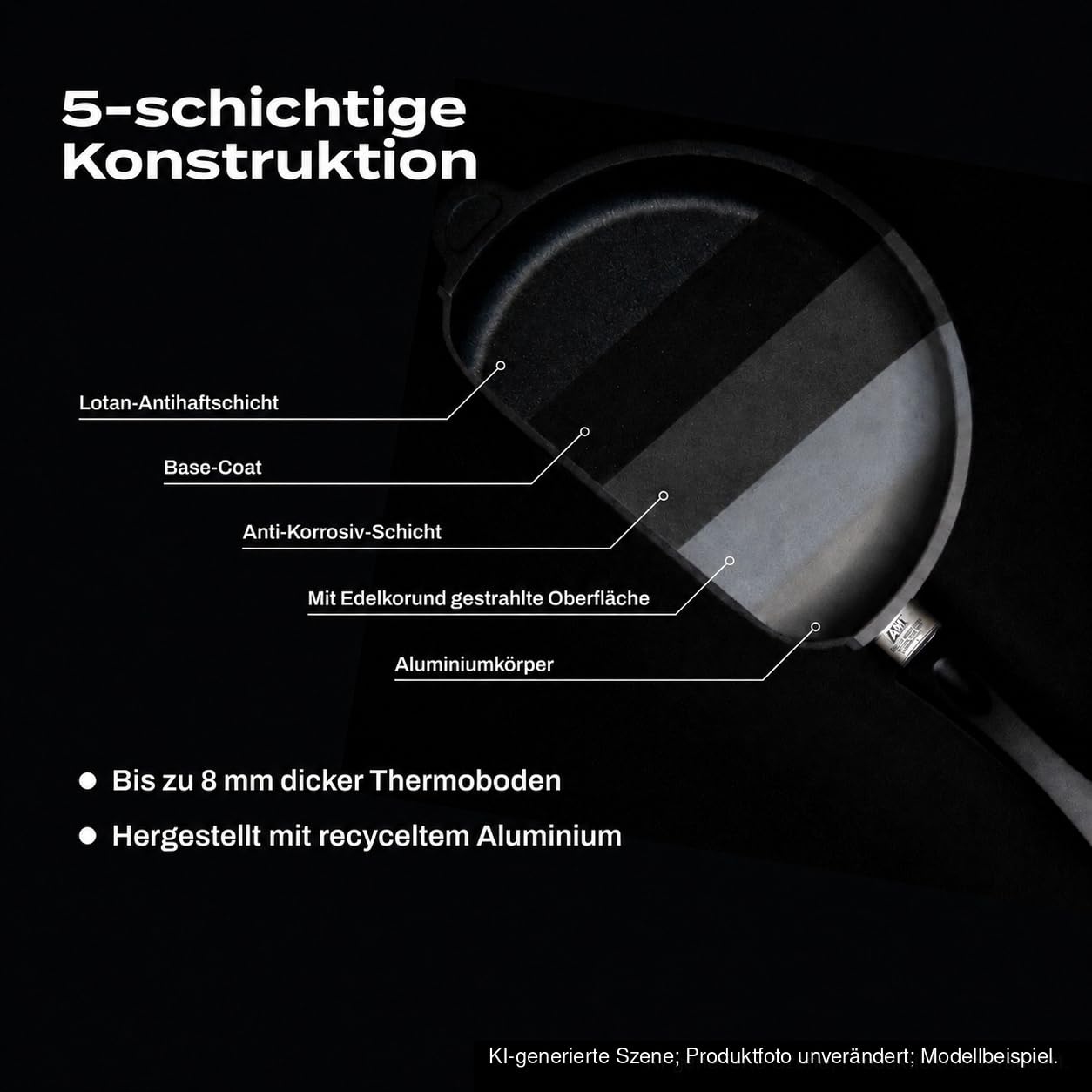 AMT Gastroguss Bratpfanne 28 cm Ø Schwenkpfanne 4 cm hoch, fester Stiel, nicht induktionsgeeignet, Lotan® Antihaft-Veredelung, Gusspfanne (Aluguss), AMZN-428