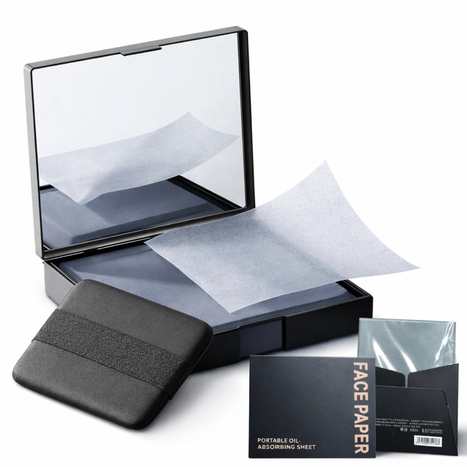 300 Set Salviette Assorbi Sebo Viso Con Specchio E Puff, Fogli Opacizzanti In Fibra Naturale & Carbone Bambù, Erogatore A Pressione, Rimuove L'olio In Eccesso, Per Viaggi E Ogni Giorno
