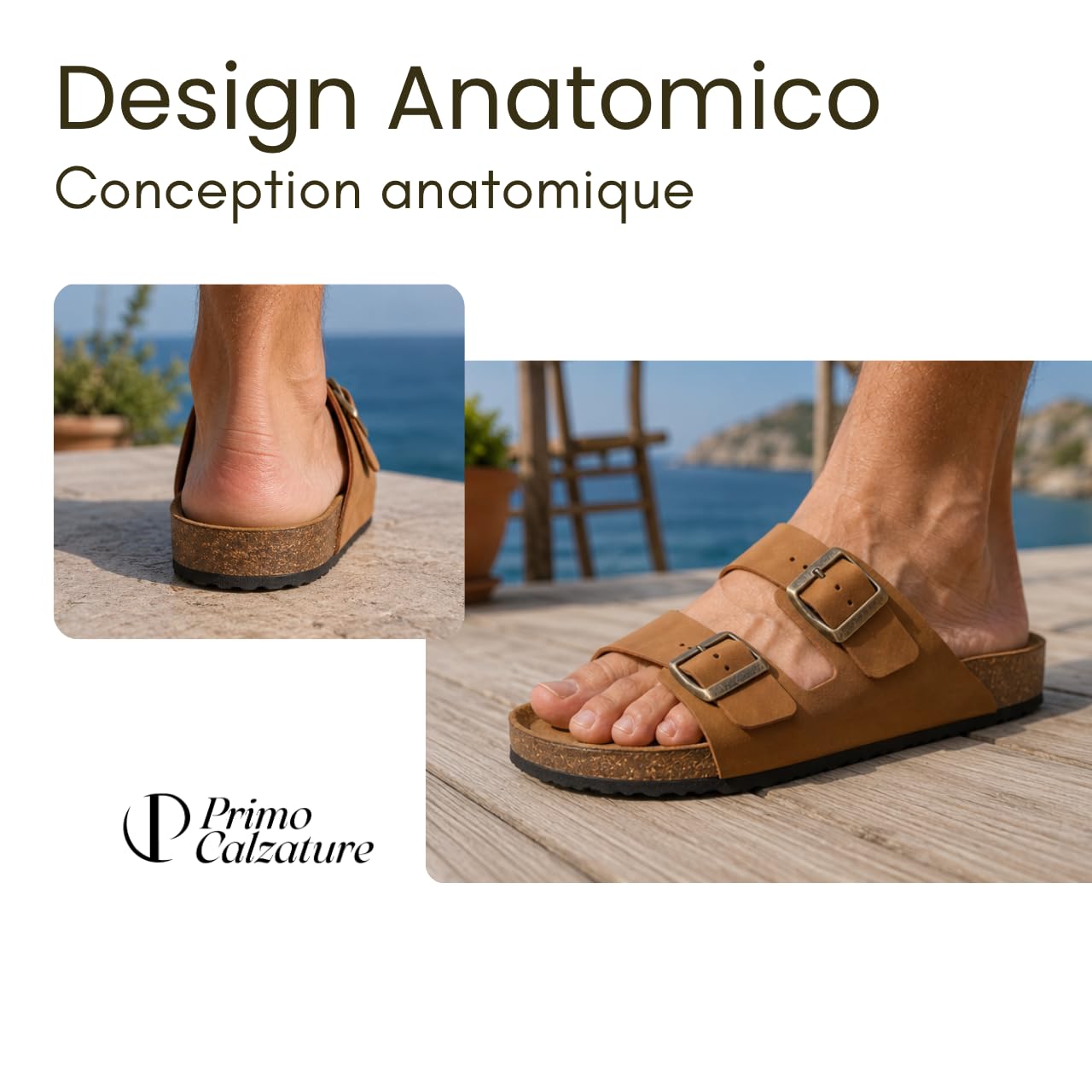 Ottime Ciabatte Uomo Aperte in Vera Pelle, Sandali Estivi Doppia Fascia, Vero Made in Italy